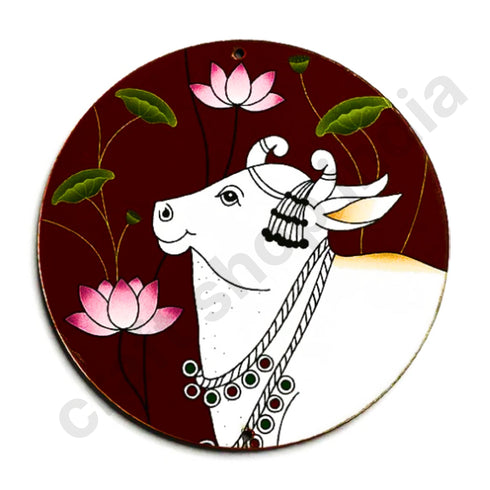 Maroon Pichwai Cow With Lotus Mdf