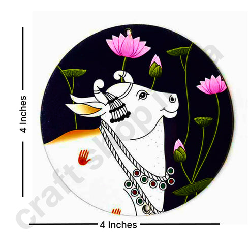 Dark Blue Pichwai Cow With Lotus Mdf