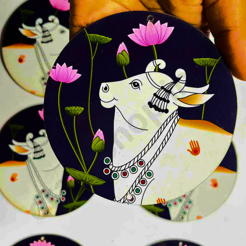 Dark Blue Pichwai Cow With Lotus Mdf