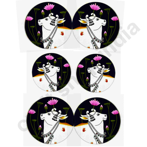 Dark Blue Pichwai Cow With Lotus Mdf