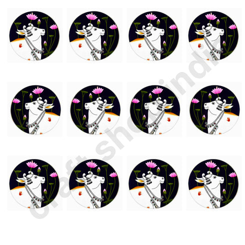 Dark Blue Pichwai Cow With Lotus Mdf