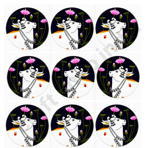 Dark Blue Pichwai Cow With Lotus Mdf