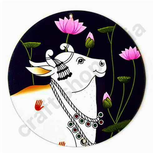 Dark Blue Pichwai Cow With Lotus Mdf