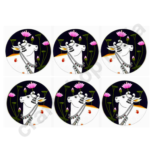 Dark Blue Pichwai Cow With Lotus Mdf