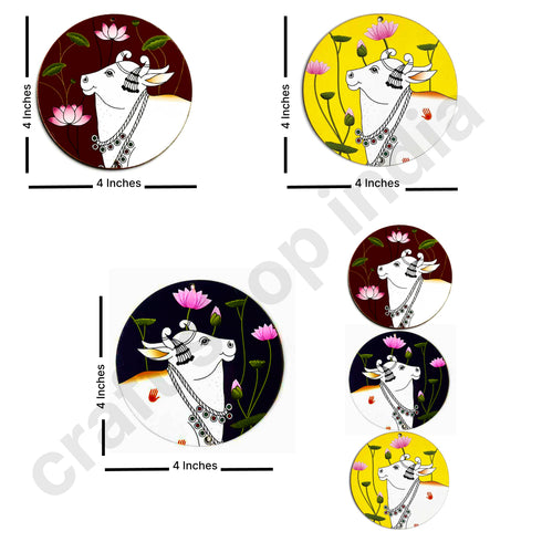 Multicolor Pichwai Cow With Lotus Mdf