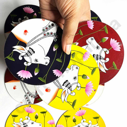 Multicolor Pichwai Cow With Lotus Mdf