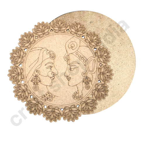 Radha Krishna With Lotus Design MDF Engraved Base