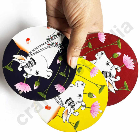 Multicolor Pichwai Cow With Lotus Mdf
