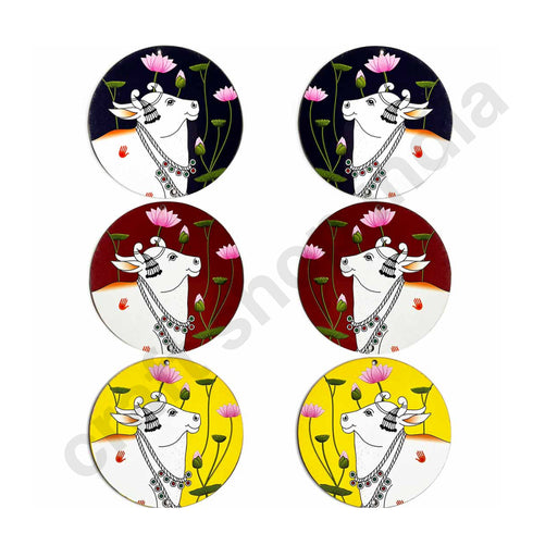 Multicolor Pichwai Cow With Lotus Mdf