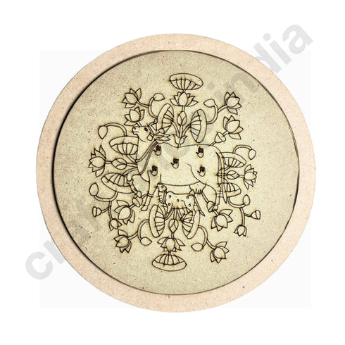 Cow With Calf Design Engraved Wall Plate Base With Frame