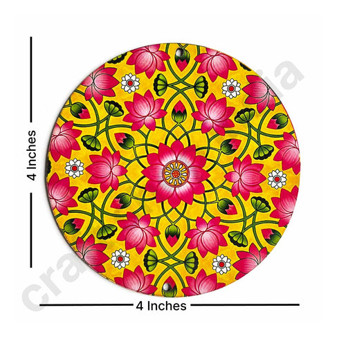 Yellow & Pink Color Pichwai Lotus Mdf
