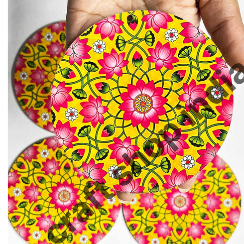 Yellow & Pink Color Pichwai Lotus Mdf