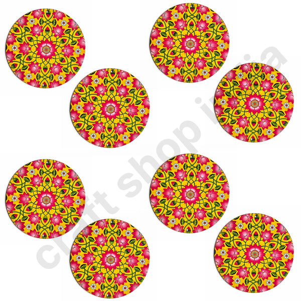 Yellow & Pink Color Pichwai Lotus Mdf | MDF Cutouts | Cutouts | Pichwai Art | Pink Color | Yellow Color | lotus Mdf | MDf Craft | Craft Shop India