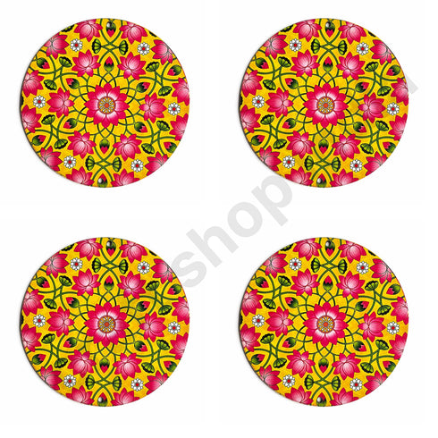 Yellow & Pink Color Pichwai Lotus Mdf