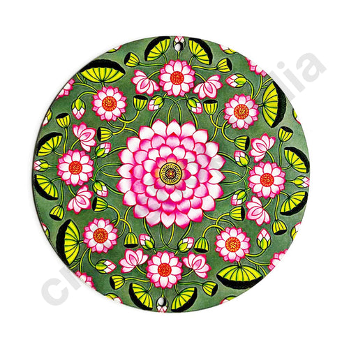 Green & Pink Color Pichwai Lotus Mdf