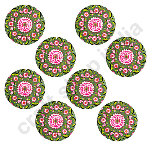 Green & Pink Color Pichwai Lotus Mdf