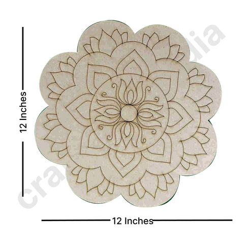 Flower Shape Lotus Mandala Design MDF Engraved Base 12 INCH