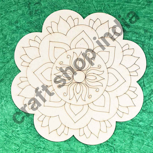 Flower Shape Lotus Mandala Design MDF Engraved Base 12 INCH