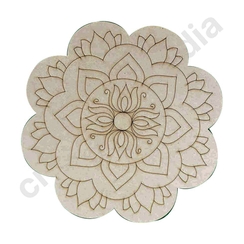 Flower Shape Lotus Mandala Design MDF Engraved Base 12 INCH