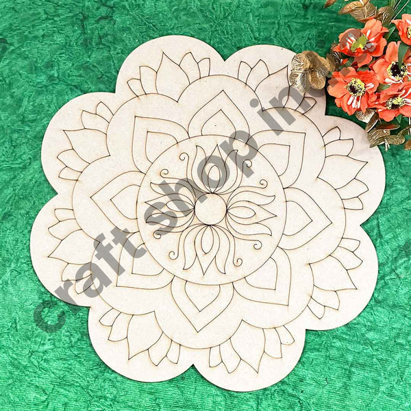 Flower Shape Lotus Mandala Design MDF Engraved Base 12 INCH | craft shop india | india craft shop | shop craft | craft shop