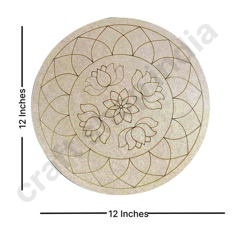 Lotus Mandala Round Shape Design MDF Engraved Base 12 INCH
