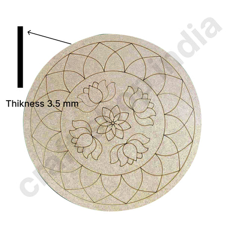 Lotus Mandala Round Shape Design MDF Engraved Base 12 INCH