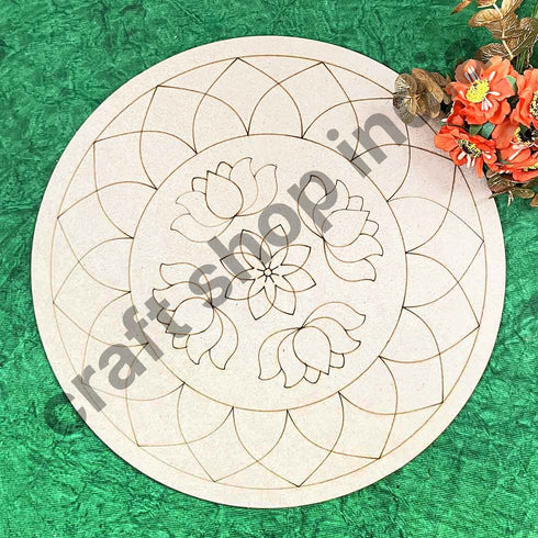 Lotus Mandala Round Shape Design MDF Engraved Base 12 INCH