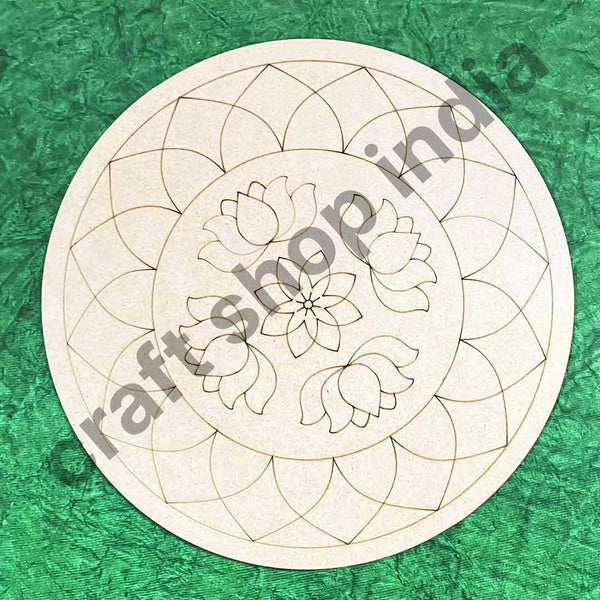 Lotus Mandala | Round Shape Design | MDF Engraved Base 12 INCH | Art Craft | Craft Paper | Craft Shop India