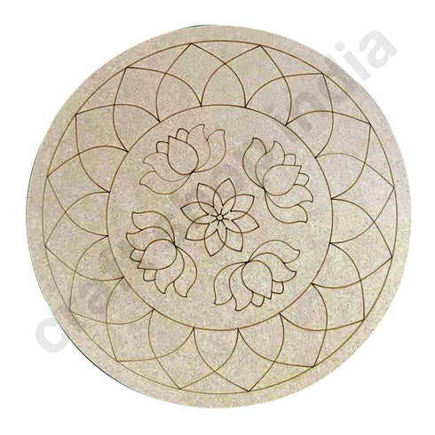 Lotus Mandala Round Shape Design MDF Engraved Base 12 INCH