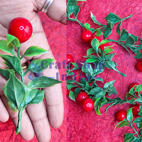 Christmas Red Berries with Green Leaves Filler Set Of 12