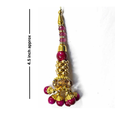 Rani Pink Color Glass Beads & Jarkan Work Latkan Hanging Set Of 2