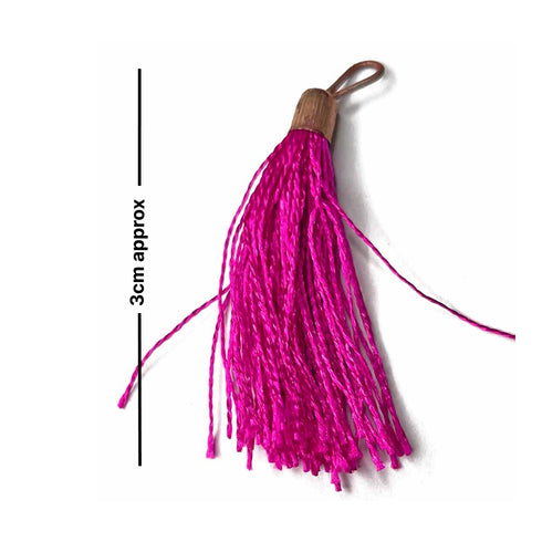 Rani Pink Color Thread Tassels With Metal Hanging Set Of 20