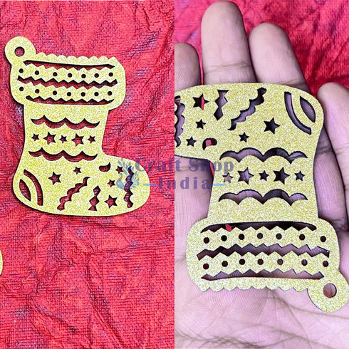 Golden Glittered Christmas Shoes Set Of 2