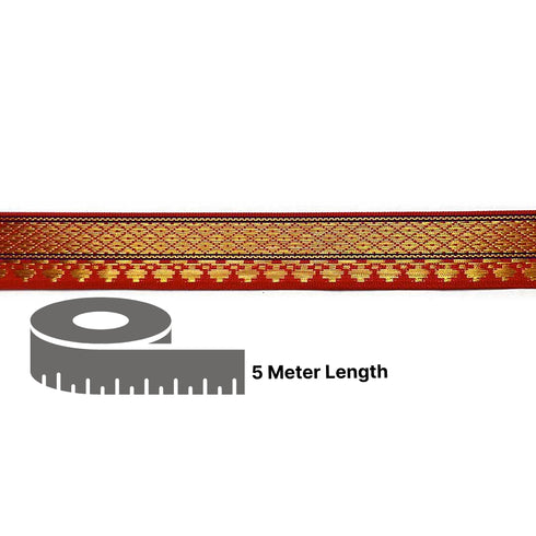 Red & Golden Zari Color Weaving Border 1 Inch- ( 5 mtr )