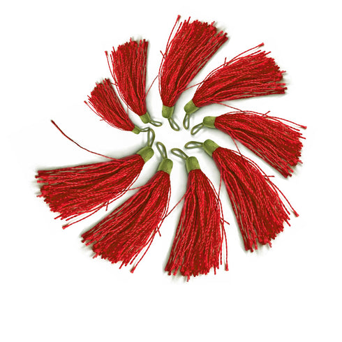 Red Color Thread Tassels With Metal Hanging Set Of 20