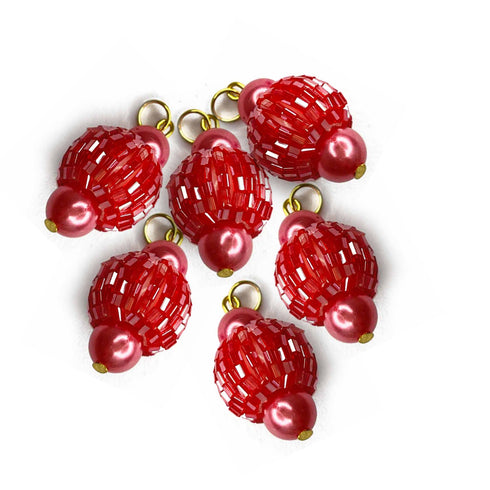 Red Katdana Ball Tassels Set Of 2