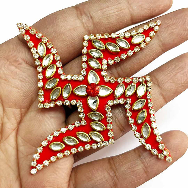 Red Color Swastik Rhinestones Booti Pack of 4 For bandhanbar Decorations & DIY Craft