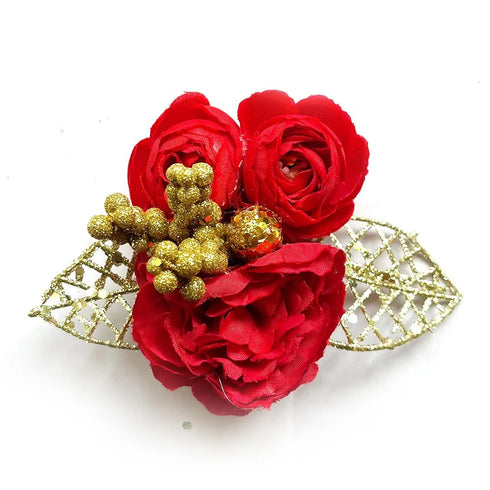 Red Peonies with Golden Leaves Flower Bunch Pack of 2 for Wedding & Festive Decoration | Craft Shop India