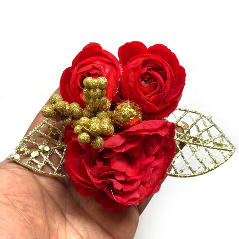 Red Peonies with Golden Leaves Flower Bunch Pack of 2 for Wedding & Festive Decoration | Craft Shop India