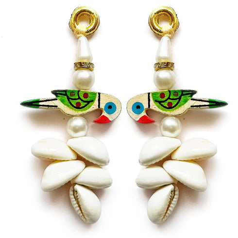 Kaudi & Cream Parrot Tassels Latkan Set Of 10 For Saree Pallu, Dupatta, Blouse, Dress DIY, Art & Craft | Craft Shop India