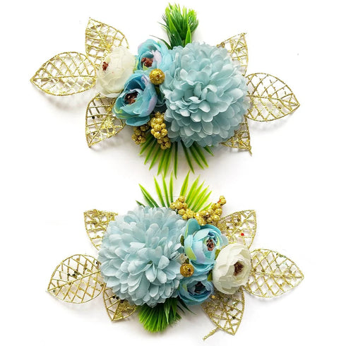 Sky Blue Color Carnation Flower Bunch Pack of 2 for Trousseau & Wedding Decoration | Craft Shop India