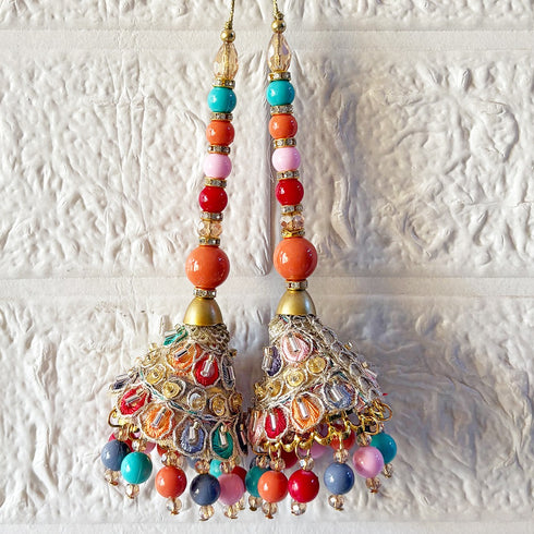 Multicolor Ethnic Nalki Cone Latkan Tassel Pack of 2 for Saree, Blouse & Lehenga | Craft Shop India