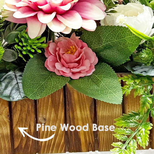Pink Flower Decorative Multi Floral Wooden Pot Centerpiece 14 x 6 x 10 Inch | Craft Shop India