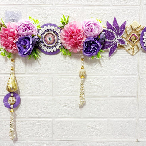 Purple Flower Beaded Lotus Bandhanwar Toran for Door Entrance | 40 Inch | Craft Shop India