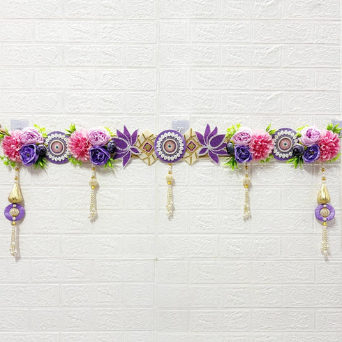Purple Flower Beaded Lotus Bandhanwar Toran for Door Entrance | 40 Inch | Craft Shop India