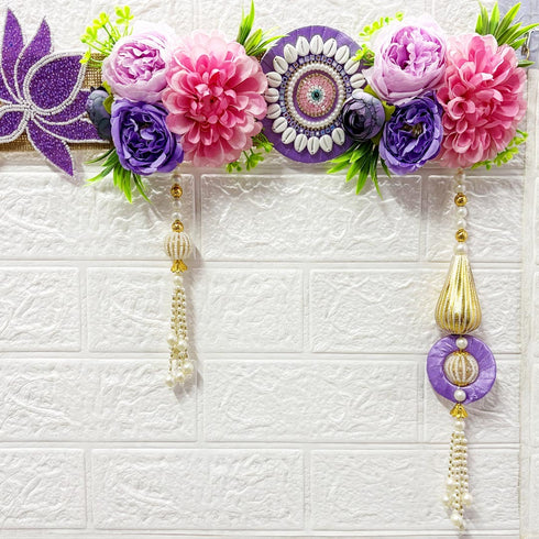 Purple Flower Beaded Lotus Bandhanwar Toran for Door Entrance | 40 Inch | Craft Shop India