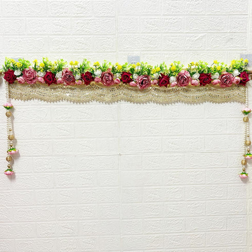 Pink Red Rose Bandhanwar Toran for Door Entrance | 40 Inch | Craft Shop India