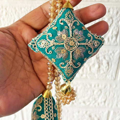 Sea Green Latkan Tassel with Glass Beads Set of 2 | 20 Inch | Saree, Blouse & Lehenga | Craft Shop India