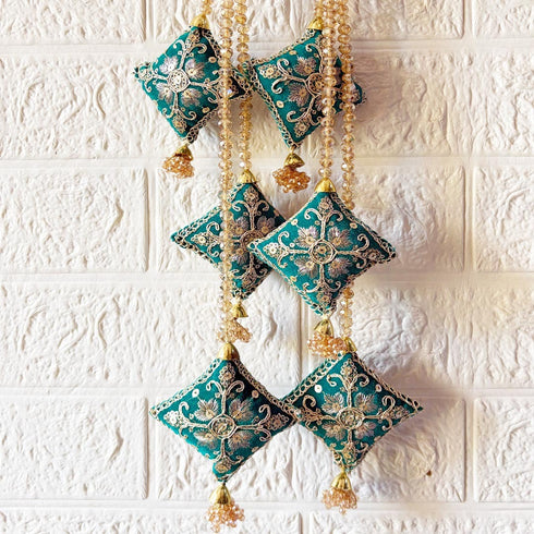 Sea Green Latkan Tassel with Glass Beads Set of 2 | 20 Inch | Saree, Blouse & Lehenga | Craft Shop India