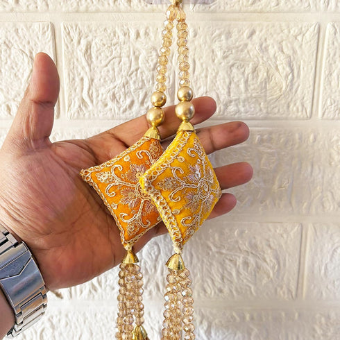 Yellow Handmade Ethnic Gotapatti Latkan Tassel Set of 2 for Saree, Blouse & Lehenga | Craft Shop India